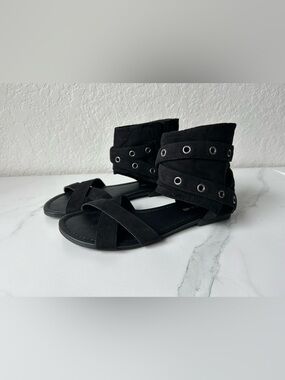 American Eagle By Payless Black Ankle Wrap Sandals with Eyelet Detail